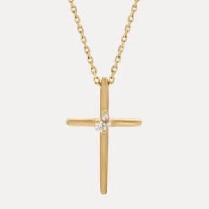 Audry Rose 14k Yellow Gold Cross With Natural Center  Diamonds Necklace